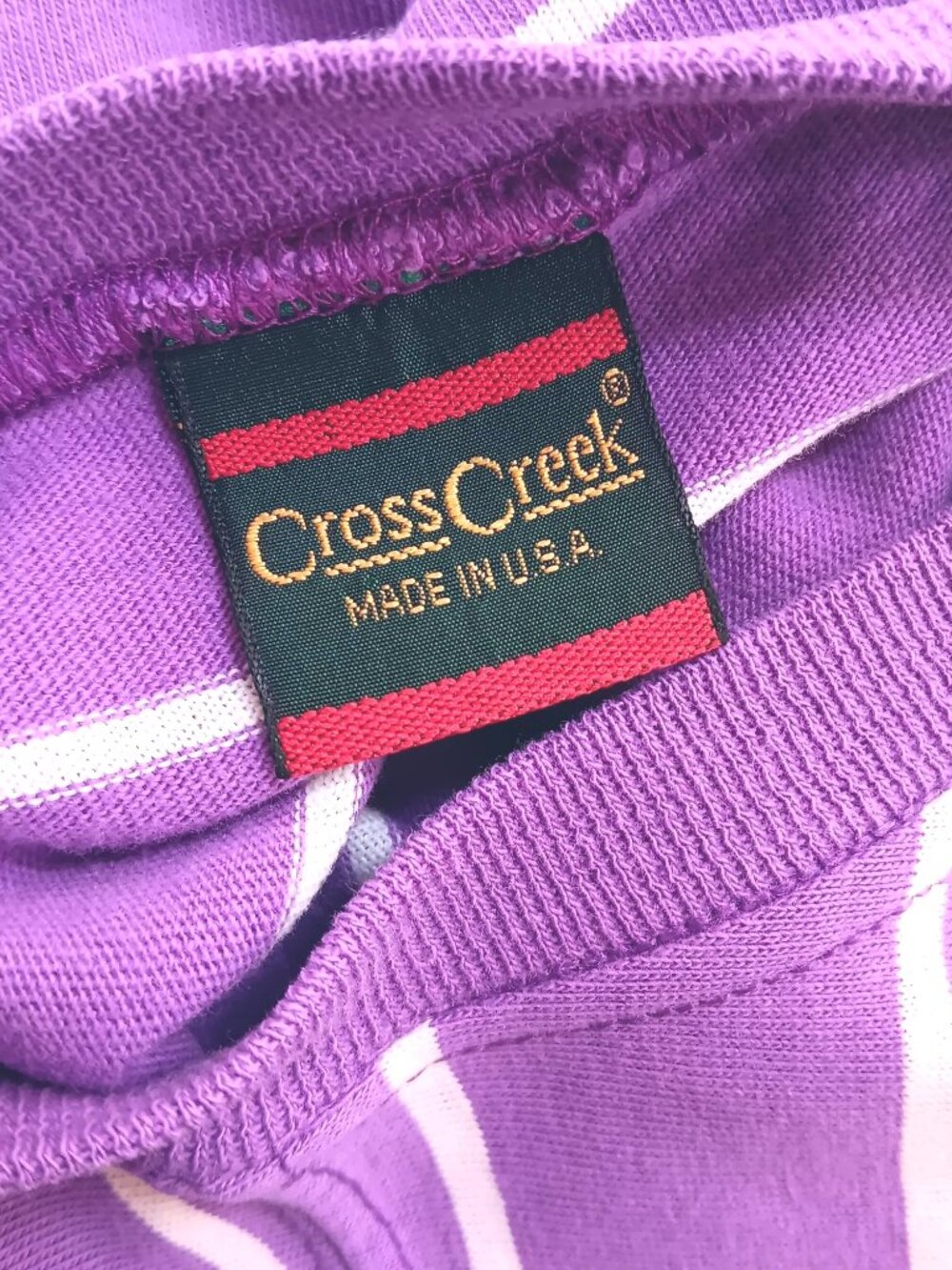 True Vintage Medium T-shirt Single Stitch Cross Creek Purple Striped Grunge 90s